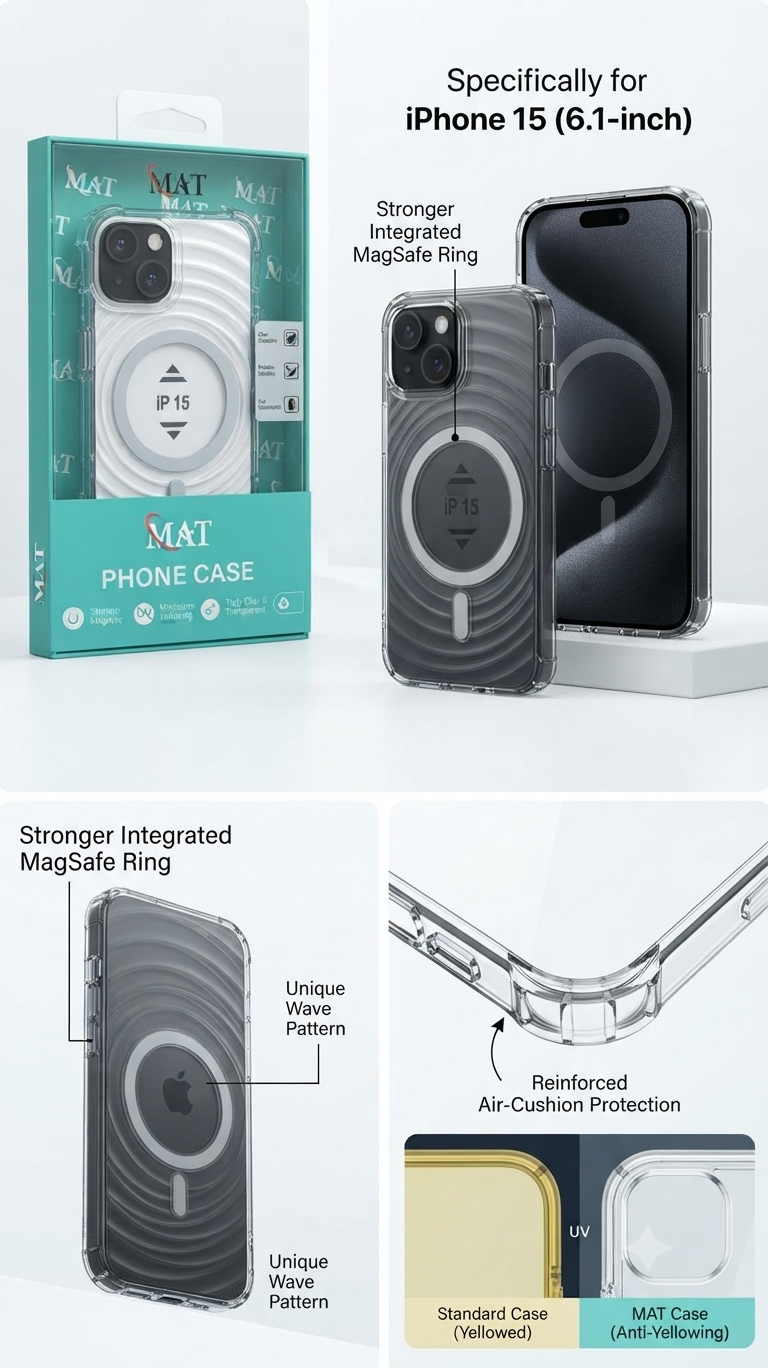 MAT transparent MagSafe phone case for iphone 15