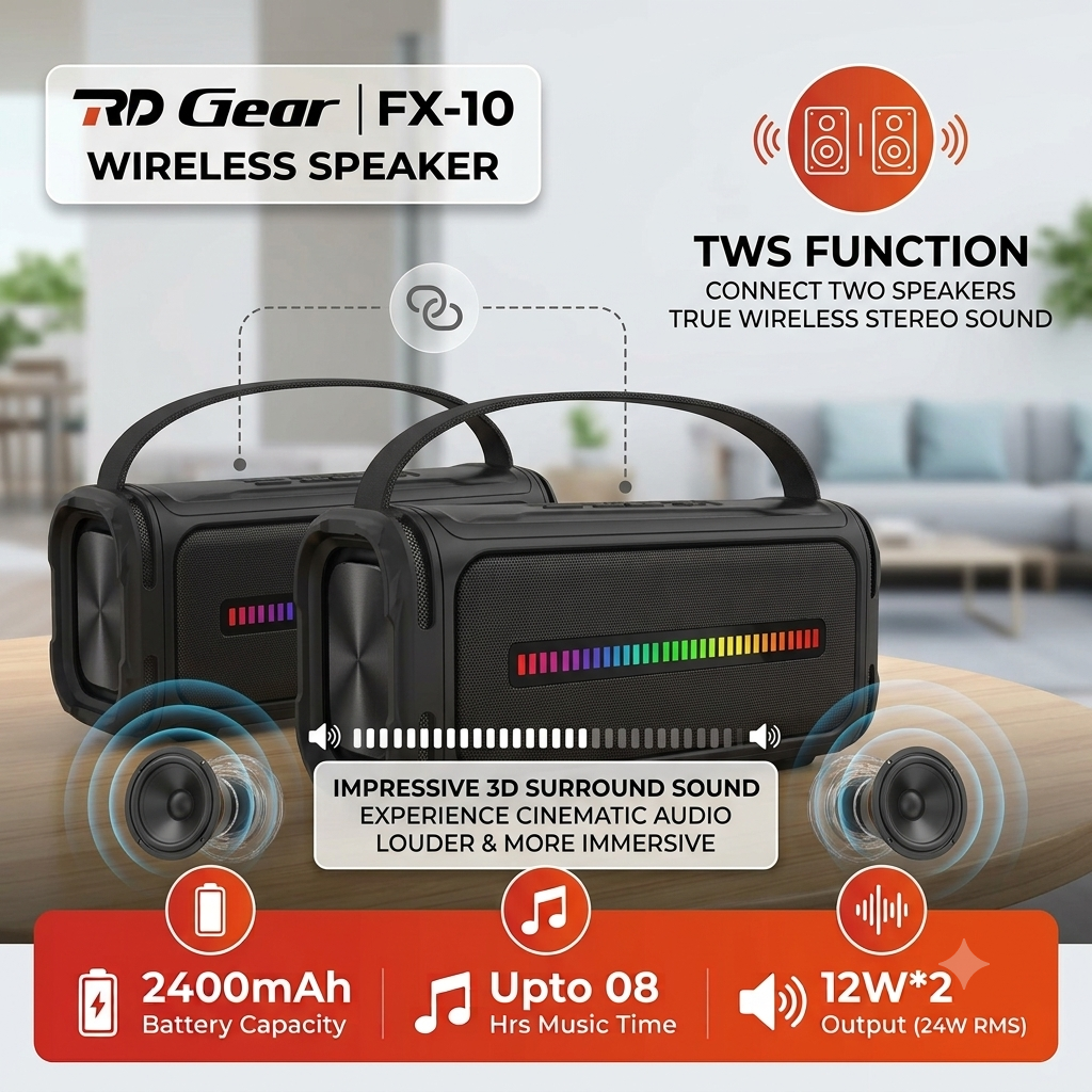 RD Gear Wireless Speaker (Model FX-10), a portable Bluetooth speaker - Image 2