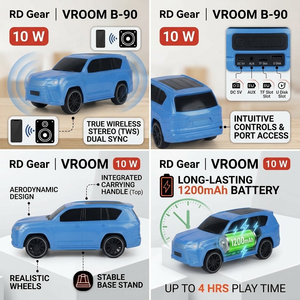 RD Vroom 5 Car Shape Wireless Bluetooth Speaker - Image 2