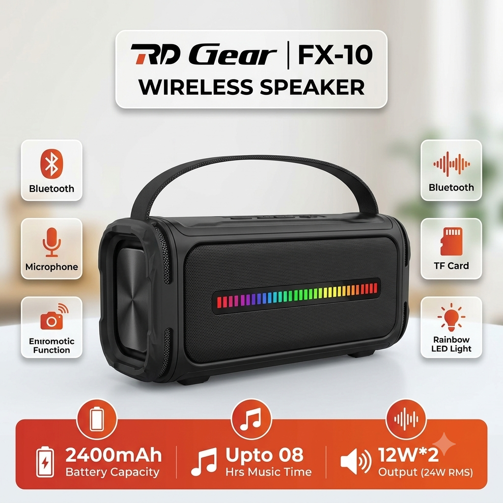 RD Gear Wireless Speaker (Model FX-10), a portable Bluetooth speaker