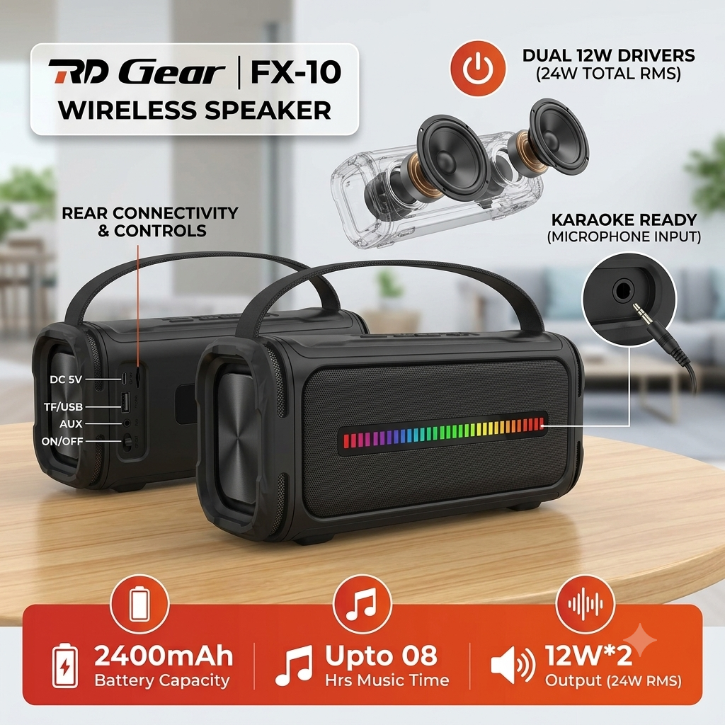 RD Gear Wireless Speaker (Model FX-10), a portable Bluetooth speaker - Image 3