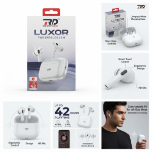 RD Z-6 Wireless Earbuds with Stereo Sound, Smart Touch Controls, Long Playtime Bluetooth Headset