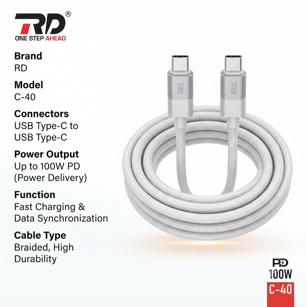 RD C-40 Type-C to Type-C 100W PD Charging Data Cable