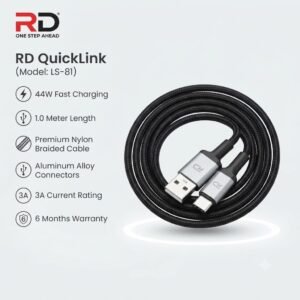 RD QuickLink USB Cable (Model LS-81), a 44W fast-charging nylon-braided cable
