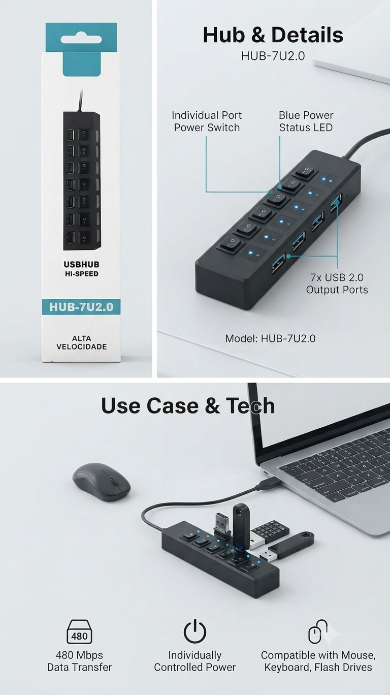 USB Splitter Multi Port USB 2.0 HUB