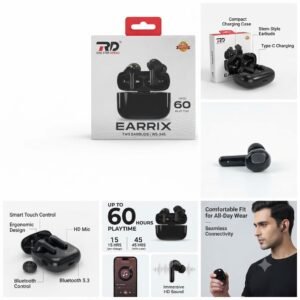 RD EARRIX True Wireless Earbuds, Bluetooth 5.4, 60H Playtime, Type-C Charging Bluetooth Headset