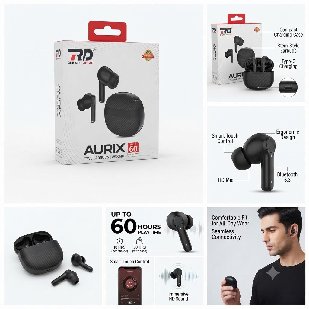 RD Aurix TWS-240 wireless Bluetooth earbuds
